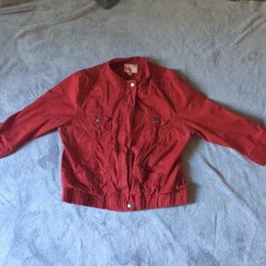 Red cropped sleeve zip up jacket
